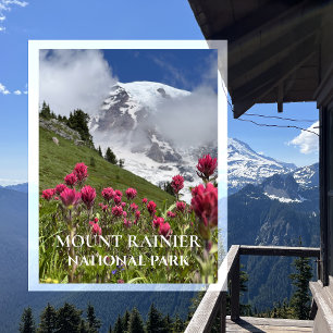 Sneeuw bedekte Mount Rainier, Indiase verfkwast Briefkaart