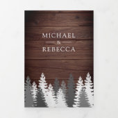 Sneeuw Bedekte Pijnbomen Rustiek Hout Bos Wedding Drieluik Uitnodiging (Cover)