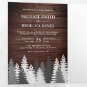 Sneeuw Bedekte Pijnbomen Rustiek Hout Bos Wedding Drieluik Uitnodiging (Binnenzijde eerst)