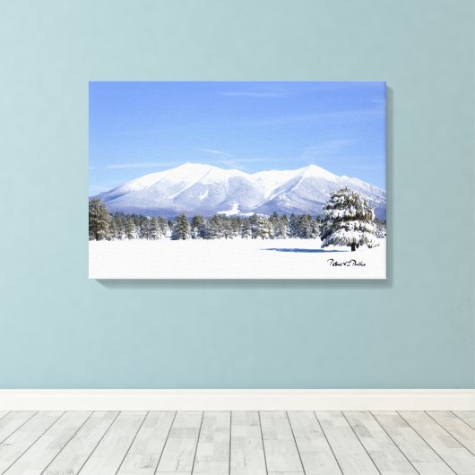 Sneeuw bedekte Prairie en San Francisco Peaks Canvas Afdruk (Insitu (Houten vloer))