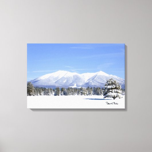 Sneeuw bedekte Prairie en San Francisco Peaks Canvas Afdruk (Voorkant)