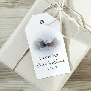 Sneeuw Bedekte Schuur Winter Bruiloft Favor Tags Cadeaulabel