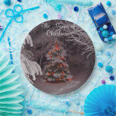 Sneeuw bedekte takken Kerstverlichting Papieren Bordje (Feest)