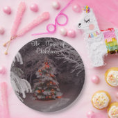 Sneeuw bedekte takken Kerstverlichting Papieren Bordje (Feest)