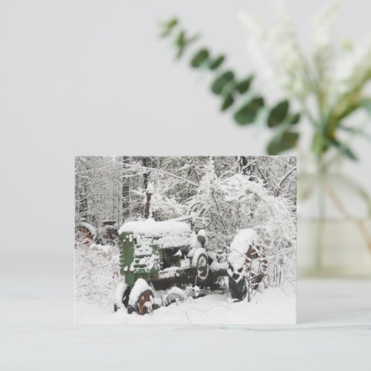 Sneeuw bedekte Tractor Feestdagenkaart (Staand voorkant)