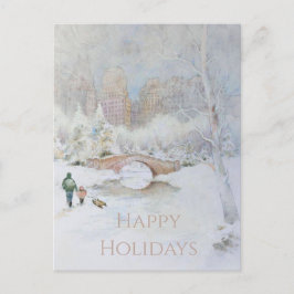 Sneeuw-bedekte Waterverf Landschap van New York Briefkaart