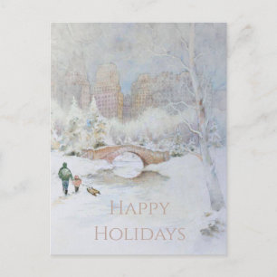 Sneeuw-bedekte Waterverf Landschap van New York Briefkaart