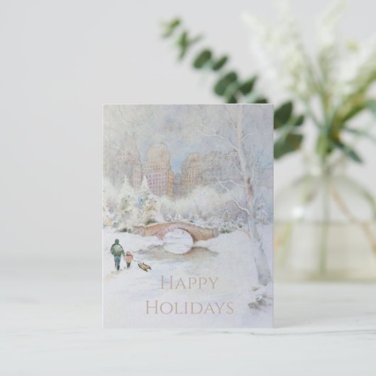 Sneeuw-bedekte Waterverf Landschap van New York Briefkaart (Staand voorkant)