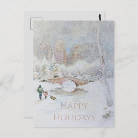 Sneeuw-bedekte Waterverf Landschap van New York Briefkaart (Voorkant / Achterkant)