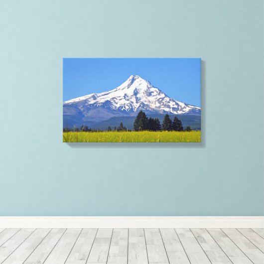 Sneeuw begrensd Mt Hood in Oregon, Verenigde State Canvas Afdruk (Insitu (Houten vloer))