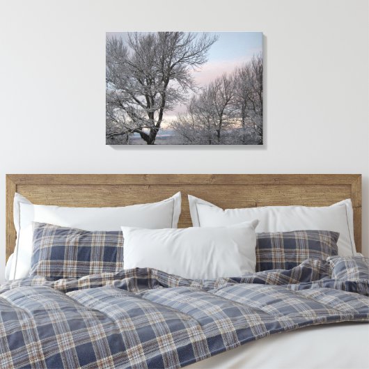 Sneeuw Behandelde Takken Canvas Afdruk (Insitu (Slaapkamer))