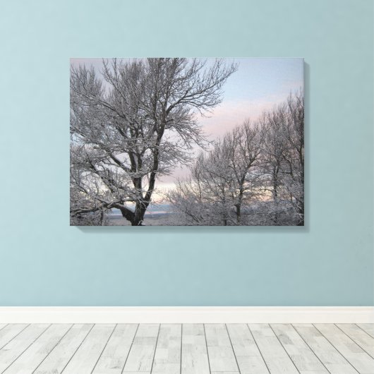 Sneeuw Behandelde Takken Canvas Afdruk (Insitu (Houten vloer))