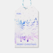 Sneeuw beladen kerstbomen in blauw Paarse & wit Cadeaulabel (Voorkant)
