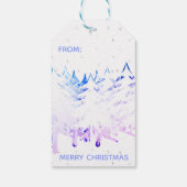Sneeuw beladen kerstbomen in blauw Paarse & wit Cadeaulabel (Achterkant)