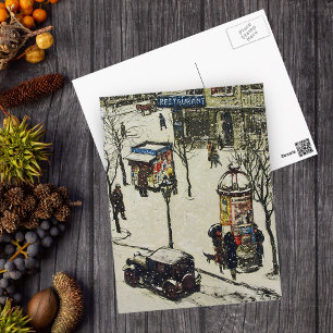 sneeuw bestreken de stadstraat-winter van 1920s briefkaart