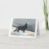 Sneeuw Bestrooide Wolf binnen het Schilderen Feestdagen Kaart (Voorkant)