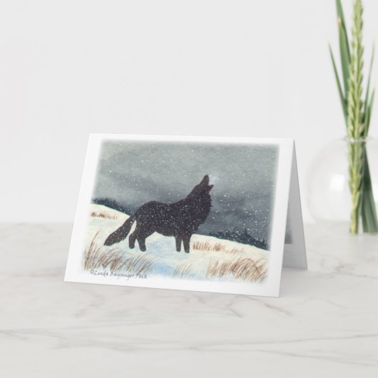 Sneeuw Bestrooide Wolf binnen het Schilderen Feestdagen Kaart (Voorkant)
