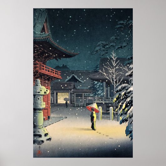 Sneeuw bij de Nezu-schrijn door Tsuchiya Koitsu Poster (Voorkant)