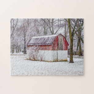 sneeuw bij de rode Barn-puzzel Legpuzzel
