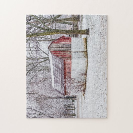 sneeuw bij de rode Barn-puzzel Legpuzzel (Verticaal)