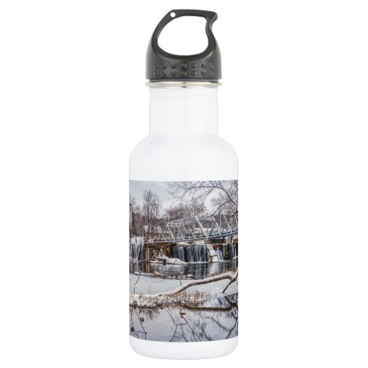 Sneeuw bij Finley Dam Stainless Steel Water Bottle Waterfles (Voorkant)