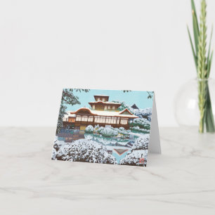Sneeuw bij Hiunkaku-tempel Japanse winterscène Feestdagen Kaart