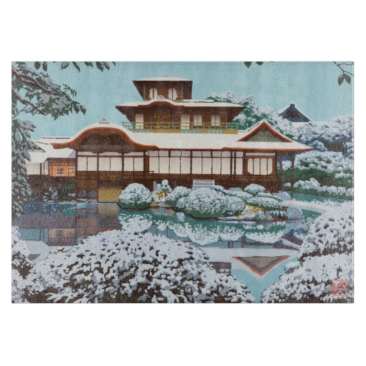 Sneeuw bij Hiunkaku Temple japanese winteromgeving Snijplank (Voorkant)