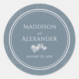 Sneeuw, blauw en wit huwelijk ronde sticker