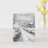 Sneeuw Boerderij Landschap Kerst Kaart (Gele Bloem)