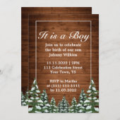 Sneeuw bos bos dennenbaby jongen geboorte viering kaart (Voorkant / Achterkant)