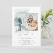 Sneeuw Bos Foto Doe mee QR Code Winter Huwelijk Kaart (Staand voorkant)