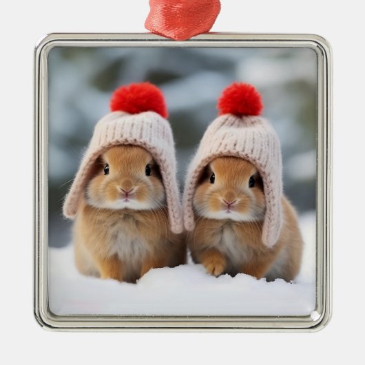 Sneeuw Bunnies Kerstmis Ornament (Voorkant)