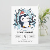 Sneeuw Charmante Pinguïn Digitale Verjaardag Kaart (Staand voorkant)