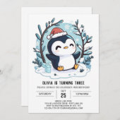 Sneeuw Charmante Pinguïn Digitale Verjaardag Kaart (Voorkant / Achterkant)