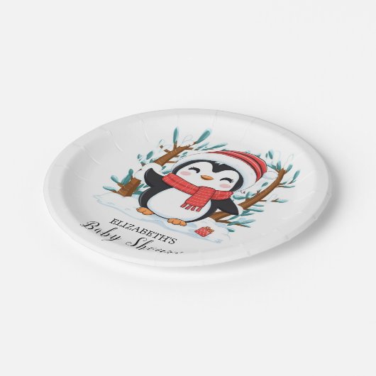 Sneeuw Charming Penguin Baby shower Papieren Bordje (Gekanteld)