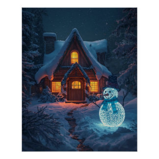 Sneeuw Cottage Huis Poster