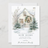 Sneeuw Cottage Kerst Nieuwe Thuiskaart Aankondiging (Voorkant)