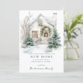 Sneeuw Cottage Kerst Nieuwe Thuiskaart Aankondiging (Staand voorkant)
