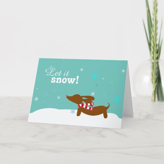 Sneeuw Dachshund Wiener Dog Kerstkaart Feestdagen Kaart (Voorkant)
