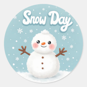 Sneeuw dag Winter Sneeuwman Klassieke Ronde Sticke Sticker