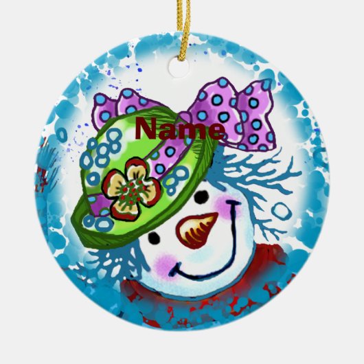 Sneeuw Dame Sneeuwman aangepaste naam ornament (Voorkant)