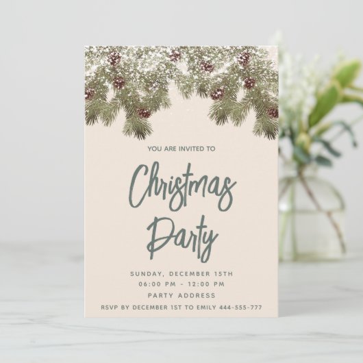 Sneeuw dennen tak vakantie feest bedrijfs- kaart (Staand voorkant)