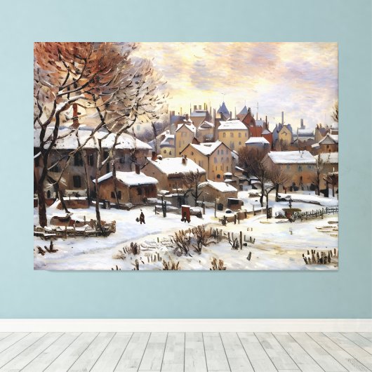 Sneeuw effect met ondergaande zon canvas afdruk (Insitu (Houten vloer))