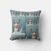 Sneeuw Elk Schattige Kawaii Bruin Patroon Kussen (Voorkant)