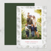 Sneeuw en Bladeren Groen en Wit Lijstfoto Feestdagenkaart (Voorkant / Achterkant)