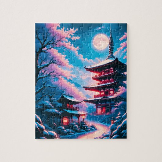 Sneeuw- en Bloesemtempel (Yukizakura no Tera) Legpuzzel (Verticaal)