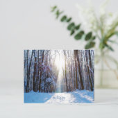 Sneeuw en bomen met zonnestralen briefkaart (Staand voorkant)