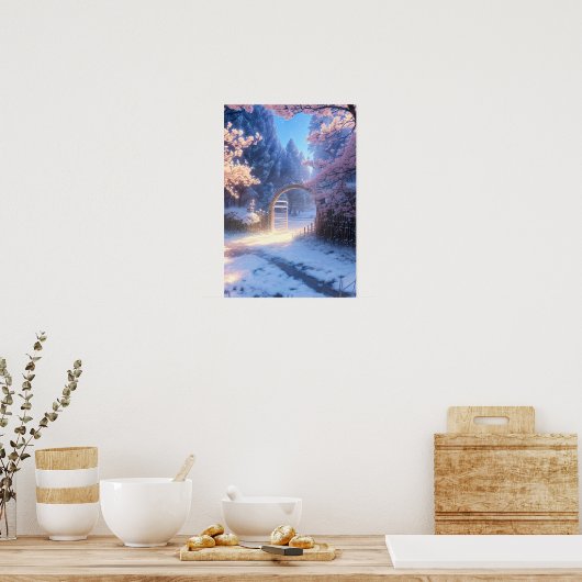 Sneeuw en Cherry Blossom Poster (Keuken)