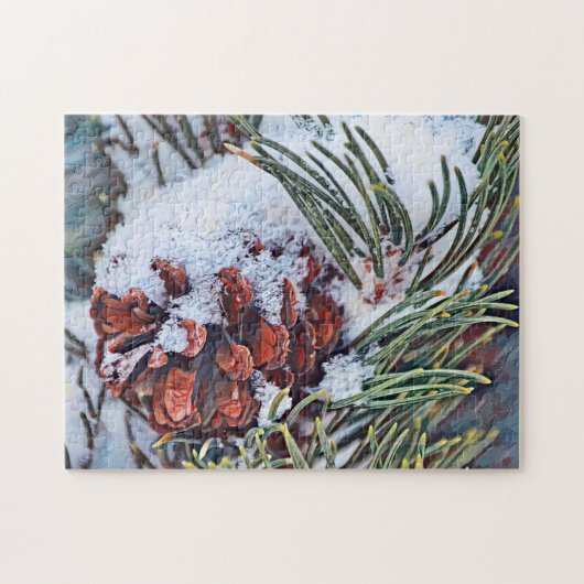 Sneeuw en Denneappel Kunst Winter Puzzel (Horizontaal)