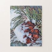 Sneeuw en Denneappel Kunst Winter Puzzel (Verticaal)